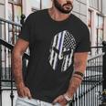 Blue Line American Flag Spartan Head Men T-Shirt