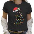 Black Santa Cat Tangled Up In Lights Christmas Santa Women T-Shirt