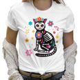 Womens Black Cat Sugar Skull Day Of Dead Mexican Dia De Los Muertos Women T-Shirt