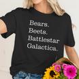 Brain Juice Tees Bears Beets Battlestar Galactica Women T-Shirt Gifts for Her