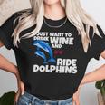 Drink Wine And Ride Dolphins Women Funny Dolphin Tee Women T-Shirt Gifts for Women