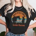 Just A Girl Who Loves Her Horse Retro Sunset Silhouette Gift Women T-Shirt Gifts for Women