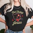 Womens Not Today Jesus Hail Satan Satanic Cat Death Metal Halloween V-Neck Women T-Shirt Gifts for Women