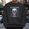 Q Anon Usa Flag Skull The Storm Is Here Men Sweatshirt