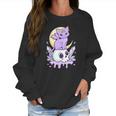 Womens Kawaii Pastel Goth Cute Creepy Witchy Cat And Skull V-Neck Women Sweatshirt