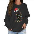 Santa Black Cat Tangled Up In Christmas Tree Lights Holiday Long Sleeve Tshirt Women Sweatshirt