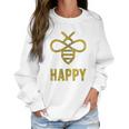 Bee Happy Funny Vintage Graphic Honey Bumblebee Women Sweatshirt