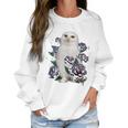 A White Owl And Purple Roses Women Sweatshirt