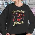 Womens Not Today Jesus Hail Satan Satanic Cat Death Metal Halloween V-Neck Women Sweatshirt Gifts for Her