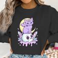 Womens Kawaii Pastel Goth Cute Creepy Witchy Cat And Skull V-Neck Women Sweatshirt Gifts for Women