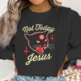 Womens Not Today Jesus Hail Satan Satanic Cat Death Metal Halloween V-Neck Women Sweatshirt Gifts for Women