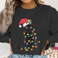 Santa Black Cat Tangled Up In Christmas Tree Lights Holiday Long Sleeve Tshirt Women Sweatshirt Gifts for Women