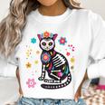 Womens Black Cat Sugar Skull Day Of Dead Mexican Dia De Los Muertos Women Sweatshirt Gifts for Women