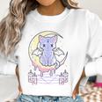 Womens Kawaii Pastel Goth Cute Creepy Black Cat V-Neck Women Sweatshirt Gifts for Women