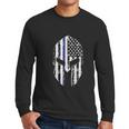 Blue Line American Flag Spartan Head Men Long Sleeve Tshirt