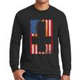 Burned Upside & Down Cross American Flag Satanism Men Long Sleeve Tshirt