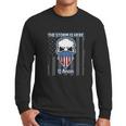 Q Anon Usa Flag Skull The Storm Is Here Men Long Sleeve Tshirt