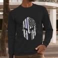 Blue Line American Flag Spartan Head Men Long Sleeve Tshirt