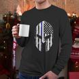 Blue Line American Flag Spartan Head Men Long Sleeve Tshirt