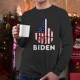 Fuck Biden Middle Finger Usa Flag Men Long Sleeve Tshirt