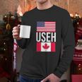 Useh American Pride Us Flag Canadian Flag Gift Canada Men Long Sleeve Tshirt