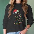 Black Santa Cat Tangled Up In Lights Christmas Santa Women Long Sleeve Tshirt