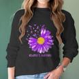 Daisy Butterfly Purple Ribbon Alzheimer Awareness Women Long Sleeve Tshirt