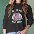 Womens Eat Trash Hail Satan Kawaii Pastel Goth Possum V-Neck Women Long Sleeve Tshirt