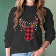 Funny Classic Red & Black Christmas Buffalo Plaid Deer Women Long Sleeve Tshirt