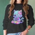 Kawaii Creepy Cat Eating Ramen Noodles Pastel Goth Aesthetic Men Women T-Shirt Graphic Print Casual Unisex Tee Women Long Sleeve Tshirt