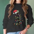 Santa Black Cat Tangled Up In Christmas Tree Lights Holiday Long Sleeve Tshirt Women Long Sleeve Tshirt