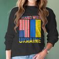 I Stand With Ukraine Support Ukraine Ukrainian American Flag V2 Men Women T-Shirt Graphic Print Casual Unisex Tee Women Long Sleeve Tshirt