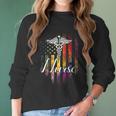 Vintage Nurse American Usa Flag Color Nurse Pharmacy Gift Women Long Sleeve Tshirt