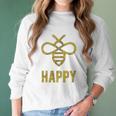 Bee Happy Funny Vintage Graphic Honey Bumblebee Women Long Sleeve Tshirt