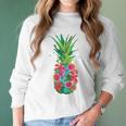 Pineapple Flowers Aloha Hawaii Vintage Hawaiian Women Long Sleeve Tshirt