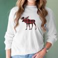 Red Black Buffalo Plaid Flannel Christmas Moose Women Long Sleeve Tshirt