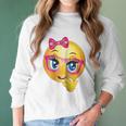 Smiling Girl Bling Face With Pink Glasses Women Emojis Women Long Sleeve Tshirt