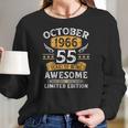 Womens 55 Years Old Birthday Vintage October 1966 Limited Edition V-Neck Women Long Sleeve Tshirt