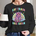 Womens Eat Trash Hail Satan Kawaii Pastel Goth Possum V-Neck Women Long Sleeve Tshirt