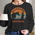 Just A Girl Who Loves Her Horse Retro Sunset Silhouette Gift Women Long Sleeve Tshirt