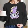 Womens Kawaii Pastel Goth Cute Creepy Witchy Cat And Skull V-Neck Women Long Sleeve Tshirt