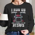 Mens Caffeine Diesel Jesus Christian Trucker Distressed Women Long Sleeve Tshirt