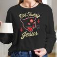 Womens Not Today Jesus Hail Satan Satanic Cat Death Metal Halloween V-Neck Women Long Sleeve Tshirt