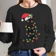 Santa Black Cat Tangled Up In Christmas Tree Lights Holiday Long Sleeve Tshirt Women Long Sleeve Tshirt