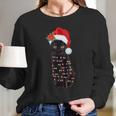 Santa Black Cat Tangled Up In Lights Christmas Santa Women Long Sleeve Tshirt