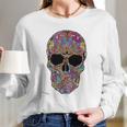 Black Flower Sugar Skull Day Of Dead Women Long Sleeve Tshirt