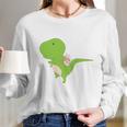 Dinosaur Piggy Backing Sloth Kitty Cat Funny Trex Women Long Sleeve Tshirt