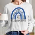 Hip Dysplasia Awareness Floral Blue White Ribbon Rainbow Women Long Sleeve Tshirt