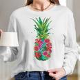 Pineapple Flowers Aloha Hawaii Vintage Hawaiian Women Long Sleeve Tshirt