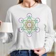 Rainbow Metatrons Cube Sacred Geometry Women Long Sleeve Tshirt